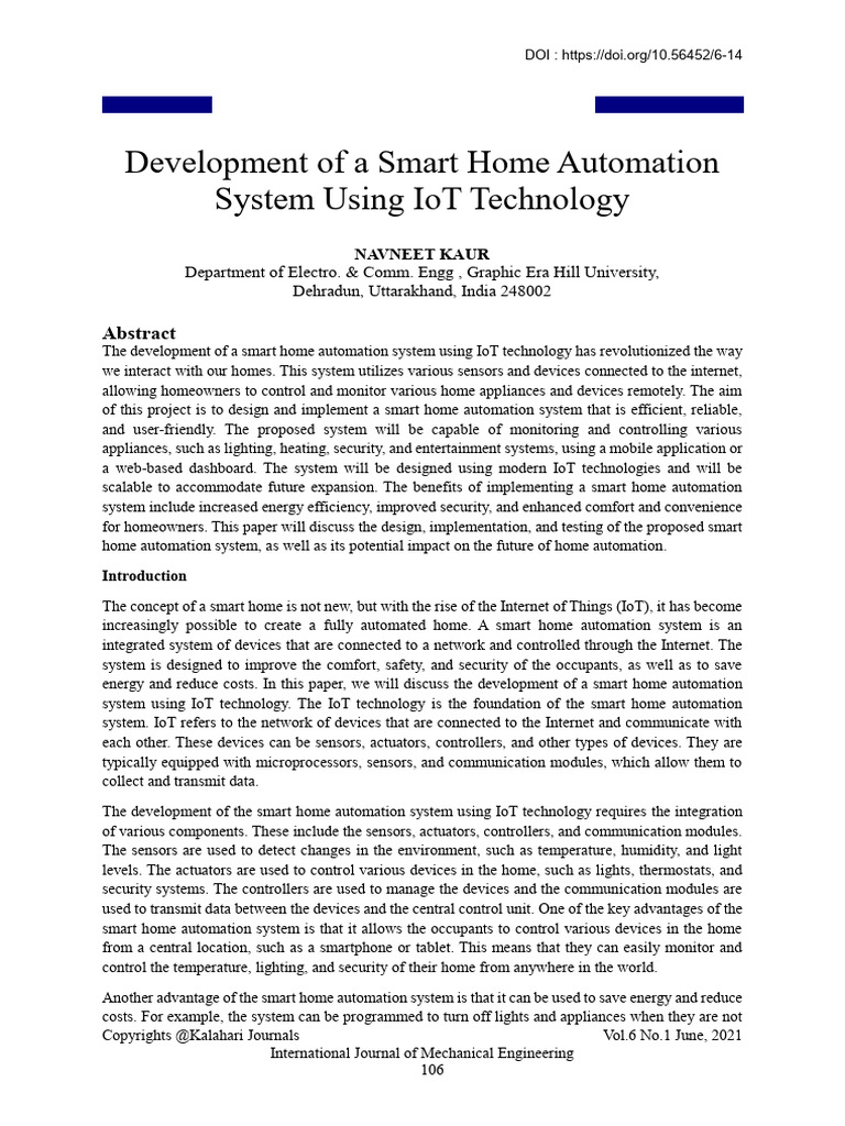 Development of A Smart Home Automation System Using Iot Technology ...