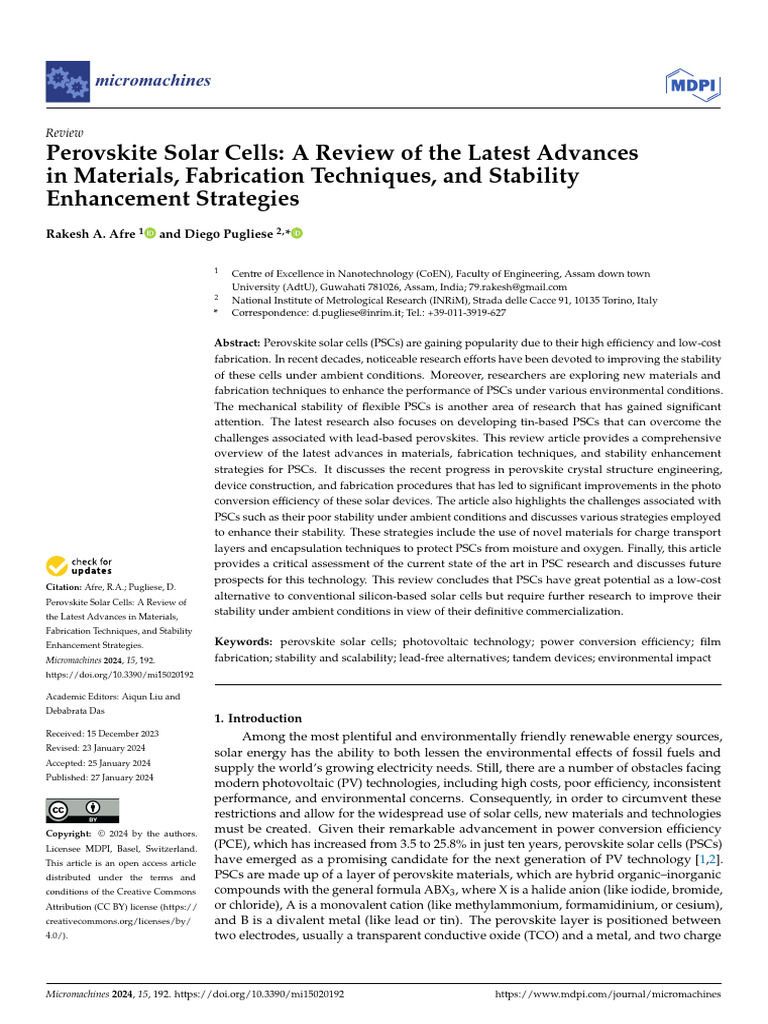 Perovskite Solar Cells A Review of The Latest Adva | PDF | Light ...