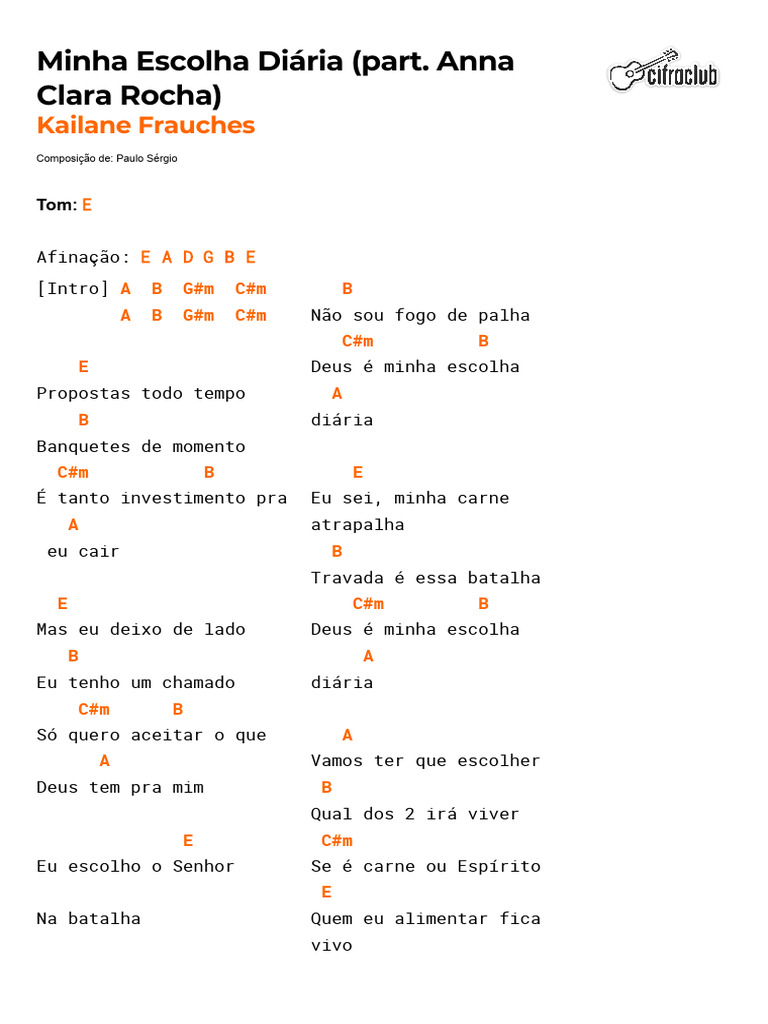 Letra e Cifras: Minha Escolha Diária | PDF