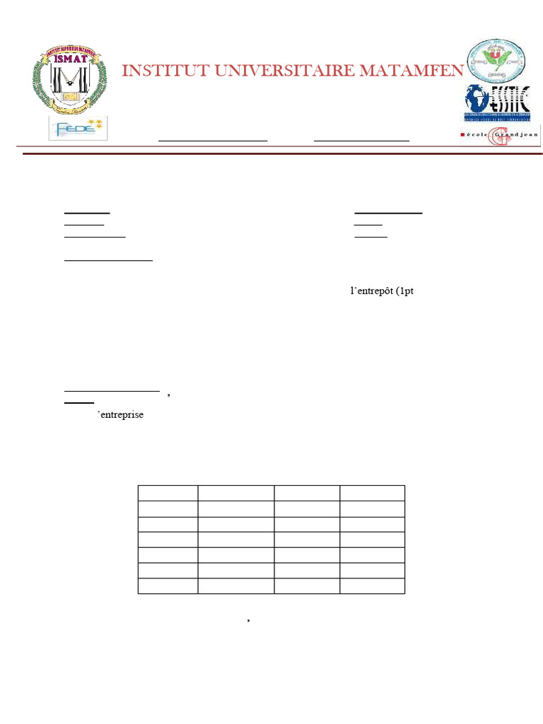 Examen de Logistique - Institut Matamfen | PDF | Business | Logistique