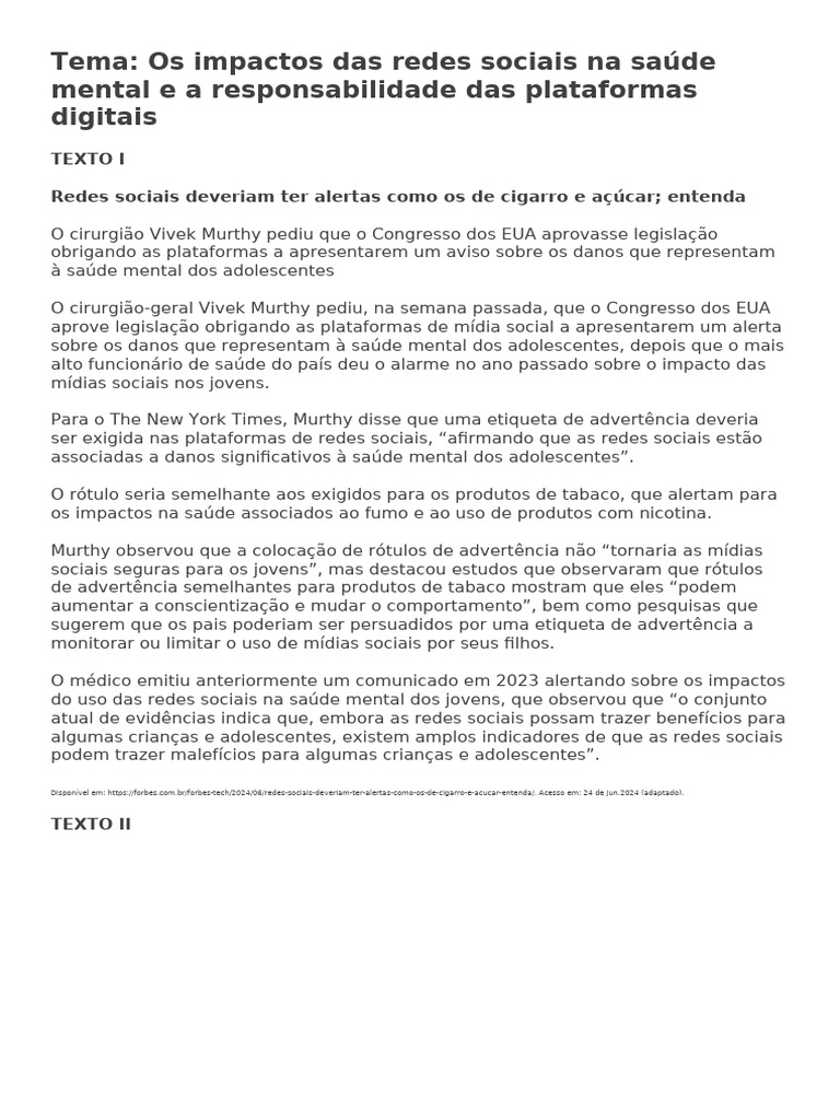 Impactos das Redes Sociais na Saúde Mental | PDF