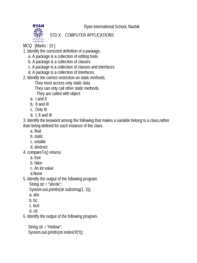 Computer Applications MCQs and Programs | PDF | Method (Computer ...