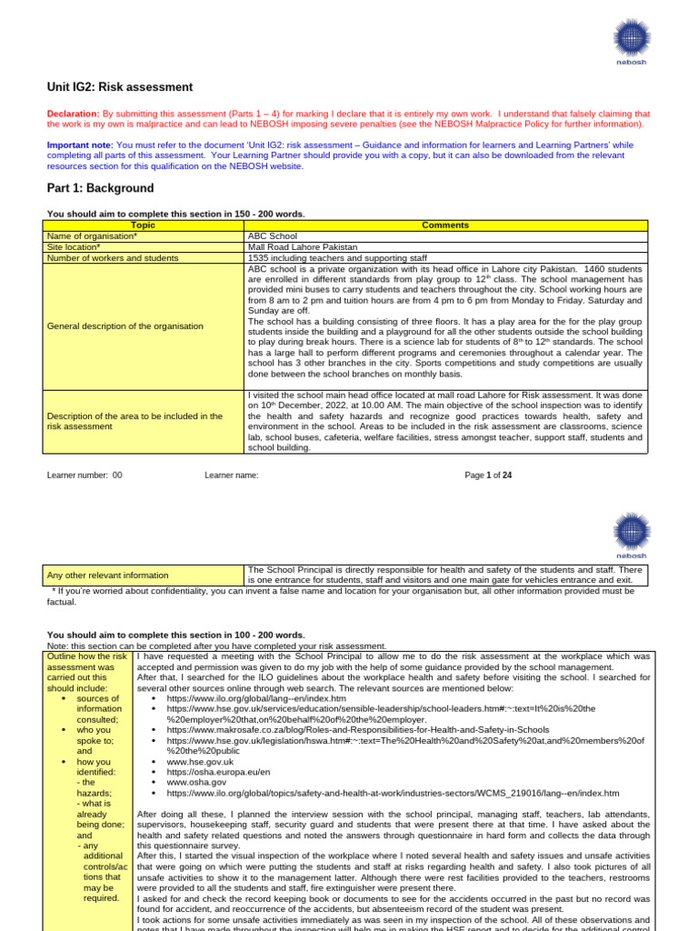 Risk Assessment for ABC School Safety | PDF | Bus | Occupational Safety ...