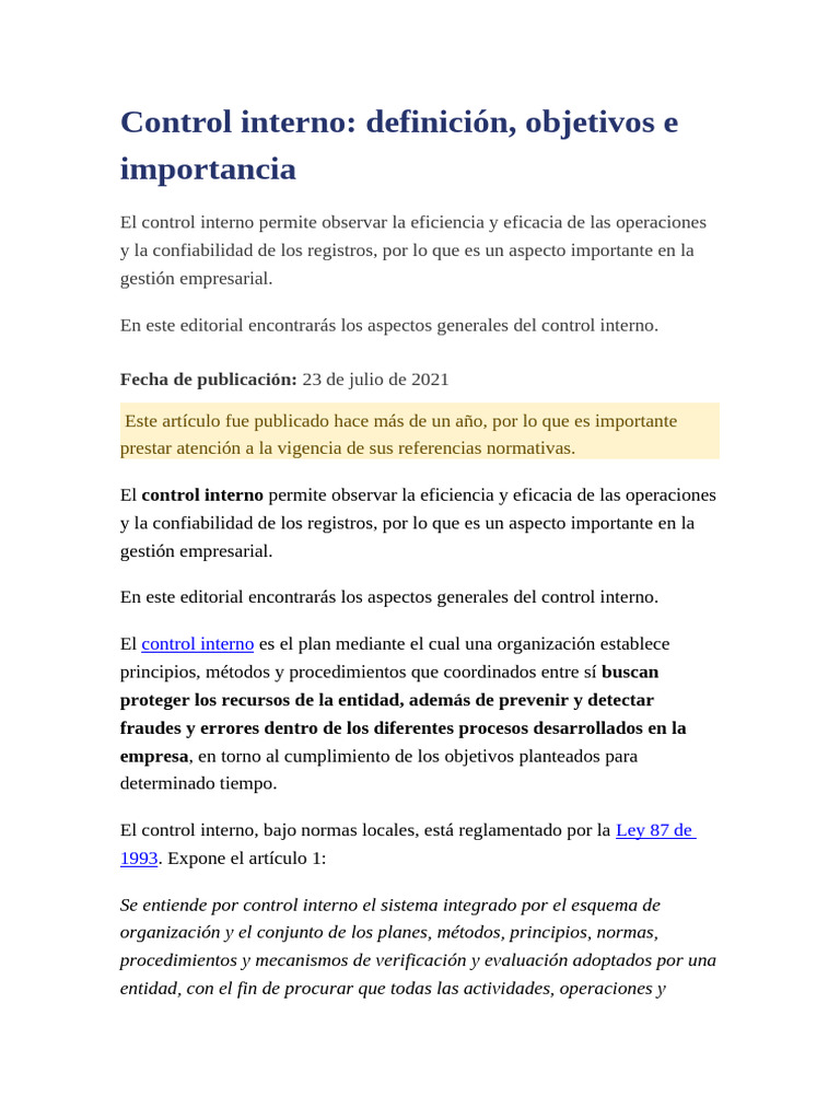 Control Interno: Definición y Objetivos | PDF | Contabilidad | Auditoría