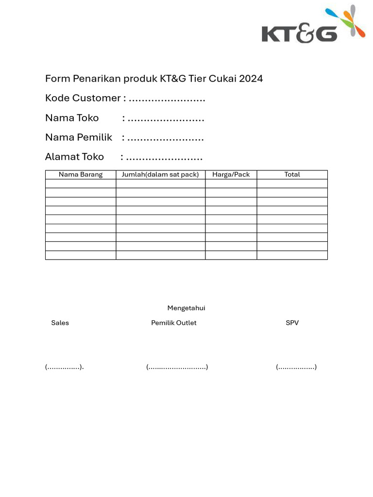 Form Penarikan Produk KT&G 2024 | PDF