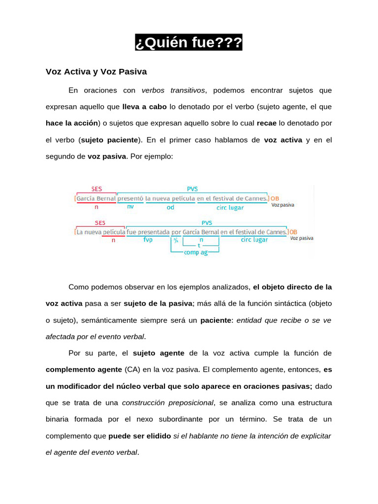 Voz Activa y Pasiva en Español | PDF | Verbo | Asunto (gramática)