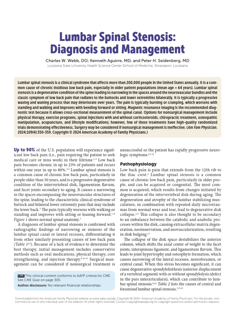 Managing Lumbar Spinal Stenosis Pain | PDF | Back Pain | Low Back Pain