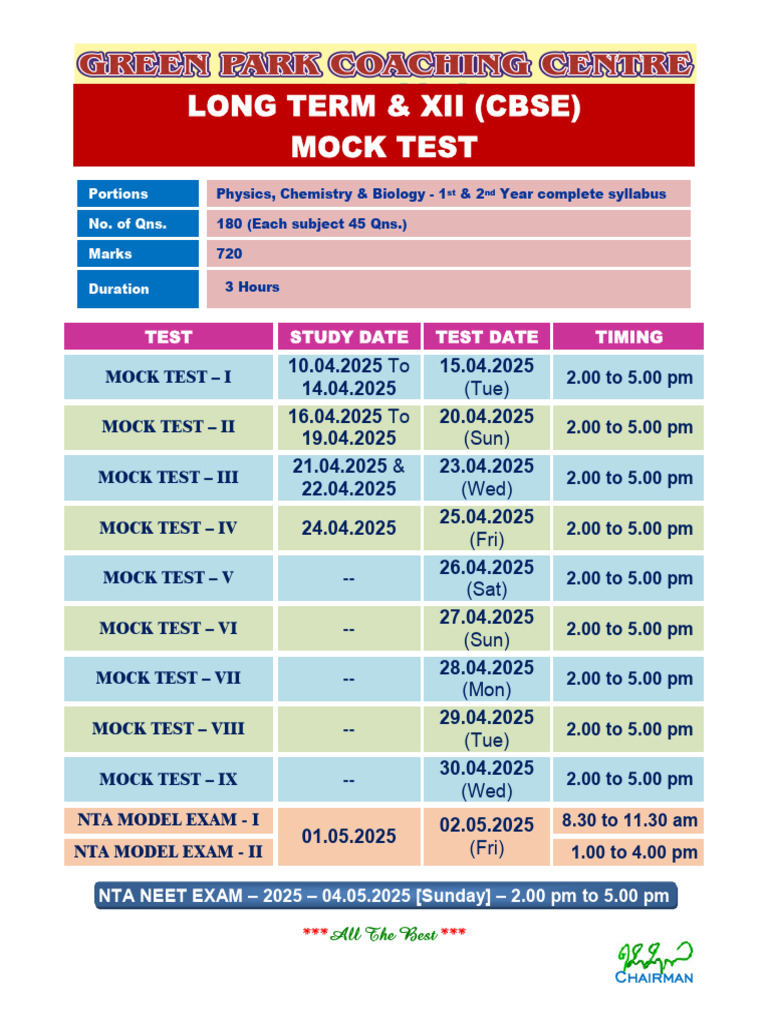 NEET 2025 Mock Test Schedule | PDF