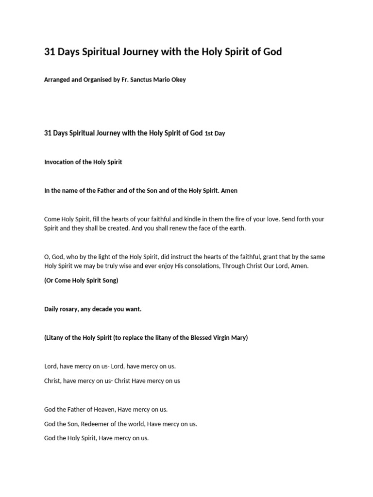 31 Days Spiritual Journey With The Holy Spirit of God | PDF | Mercy ...