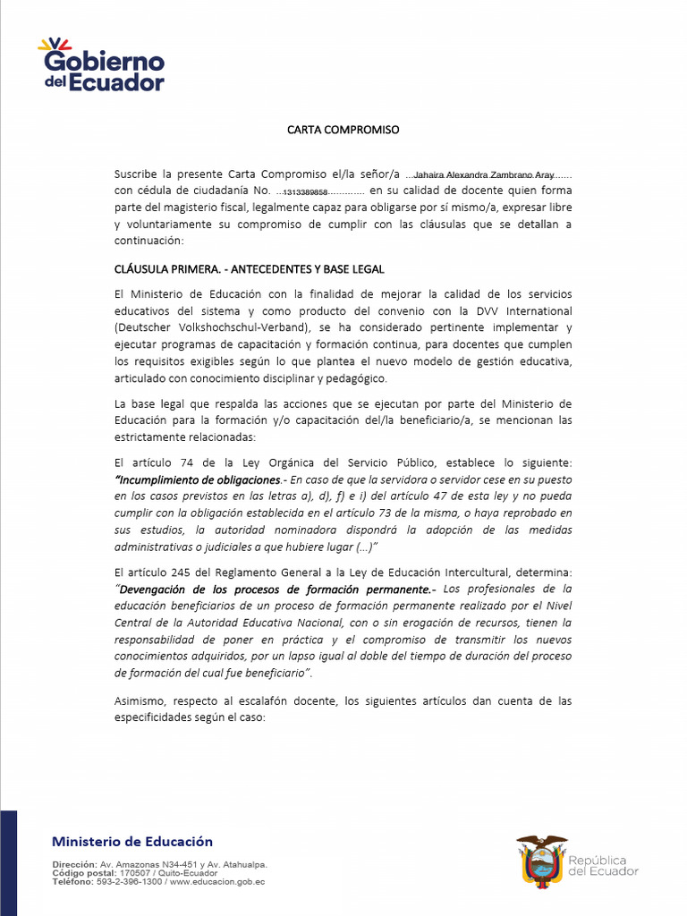 Carta Compromiso Final Currículo Globale 1 | PDF | Maestros | Plan de ...