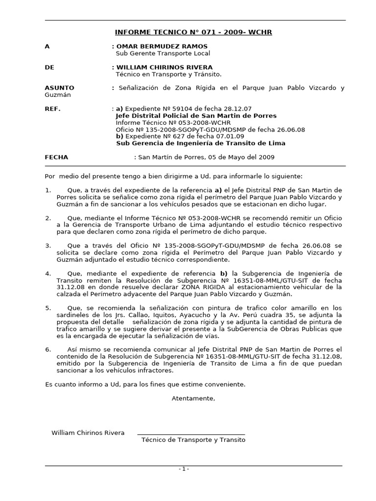 Señalización Zona Rígida Parque Vizcardo | PDF