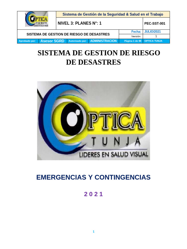 Plan de Emergencias y Contingencias SGRD | PDF | Riesgo | Valores