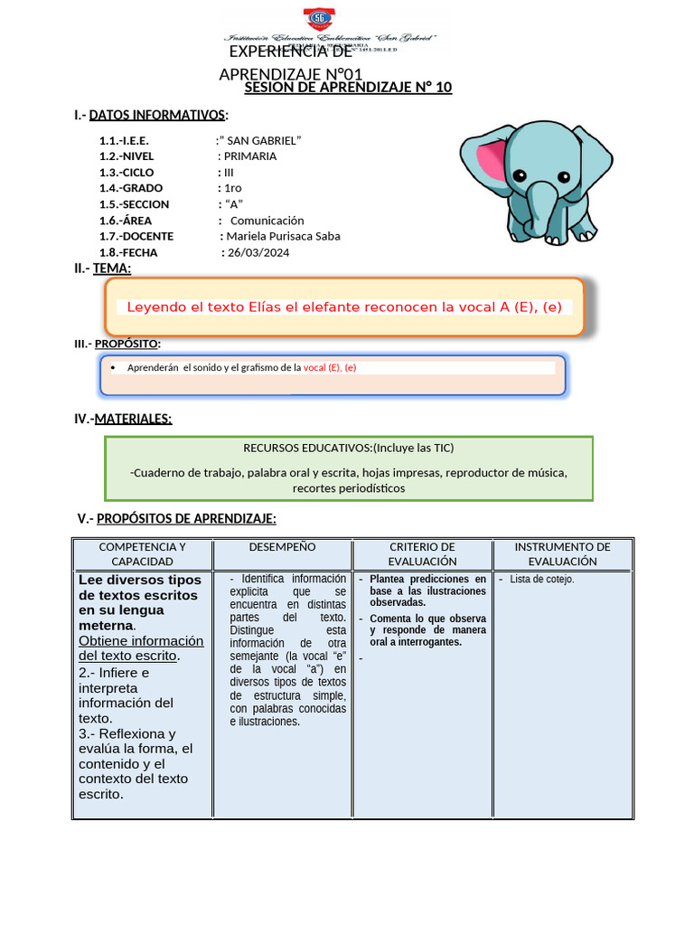 Aprendizaje Vocal "E" en Primaria | PDF | Aprendizaje | Notación