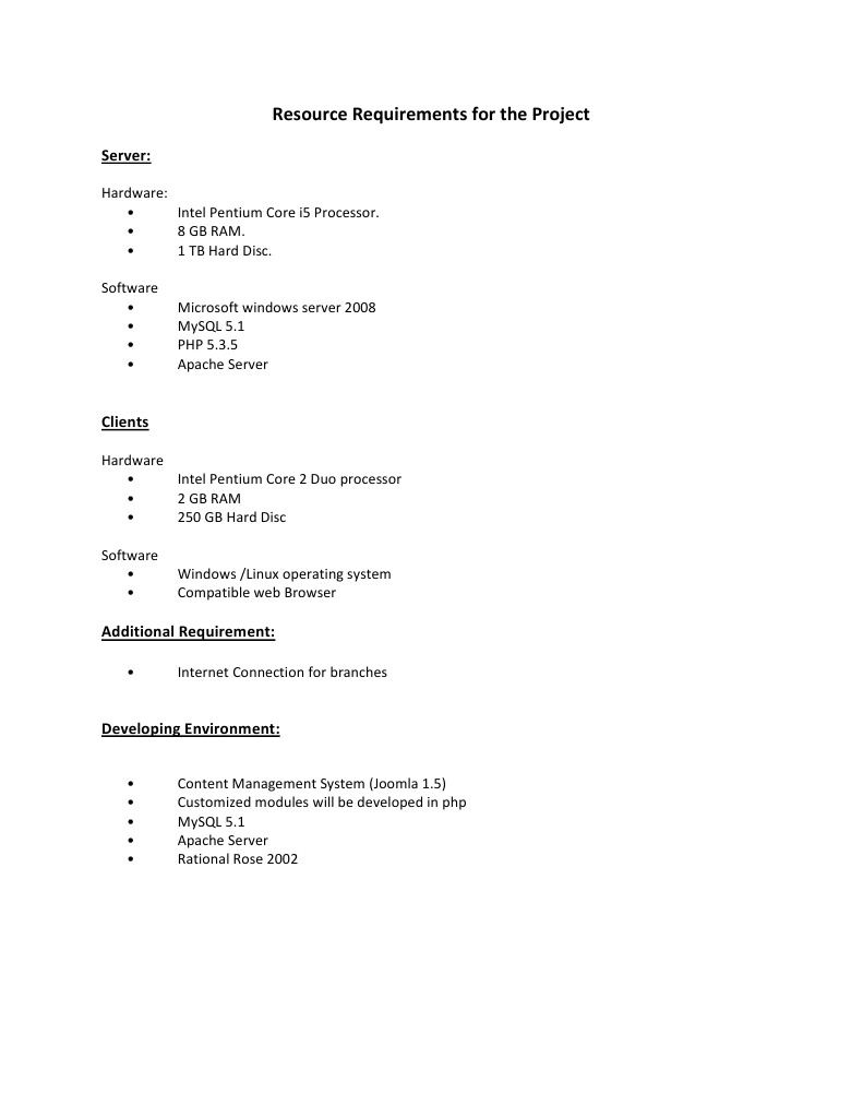 Resource Requirements For The Project | PDF | Home & Garden | Computers