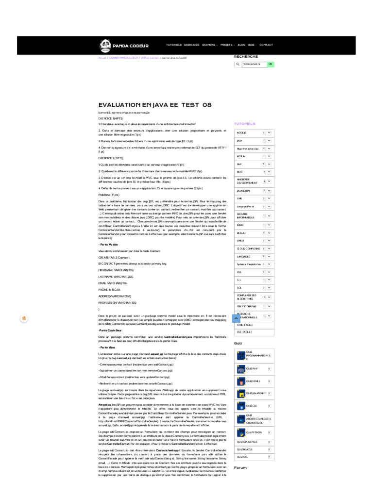 Examen Java EE - Architecture et MVC | PDF | Java (Langage de ...