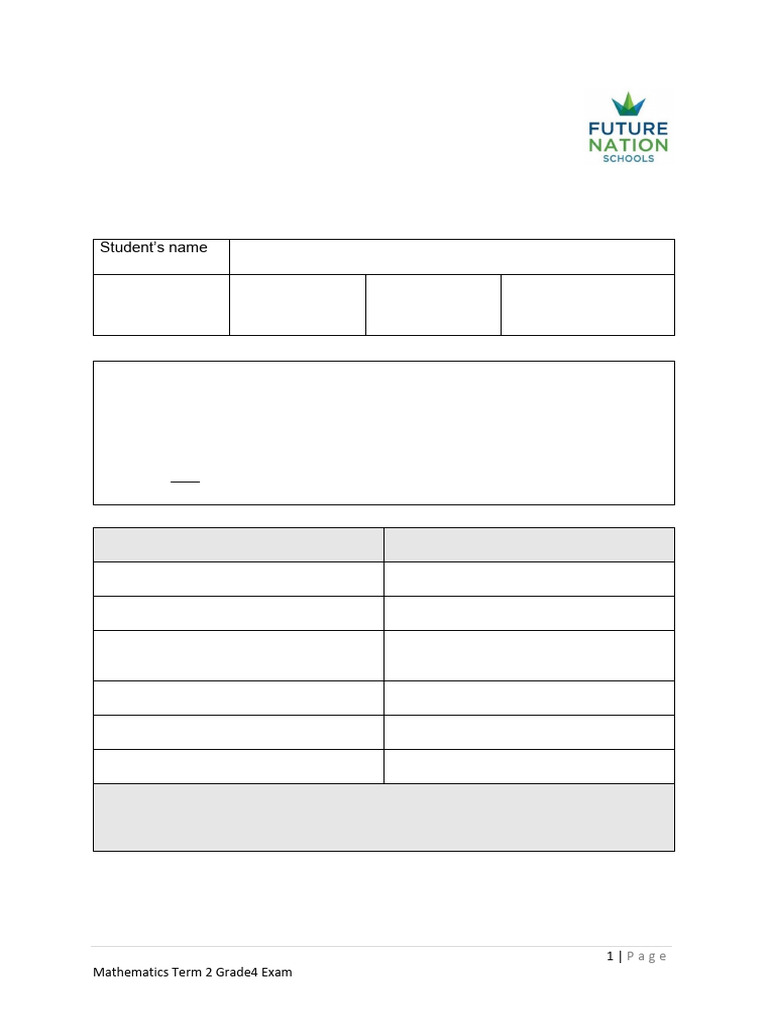 Grade 4 Term 2 Maths Exam Paper | PDF