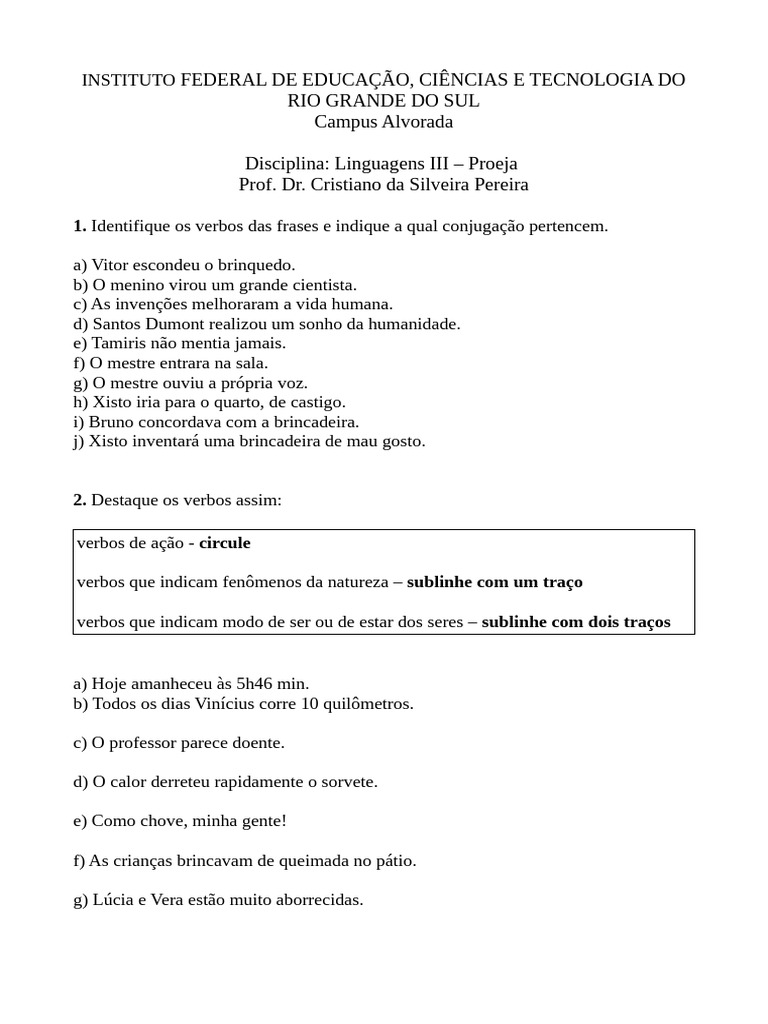 Verbos e Conjugação em Língua Portuguesa | PDF | Mecânica da linguagem ...