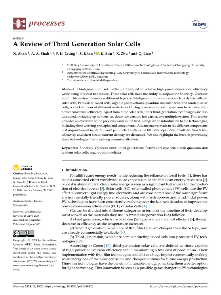 Processes 11 01852 | PDF | Solar Cell | Thin Film Solar Cell