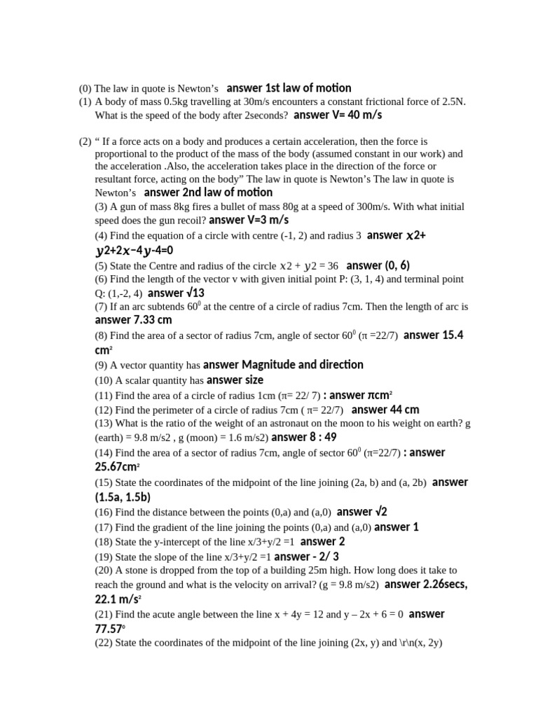 Physics Problems and Solutions | PDF | Force | Area