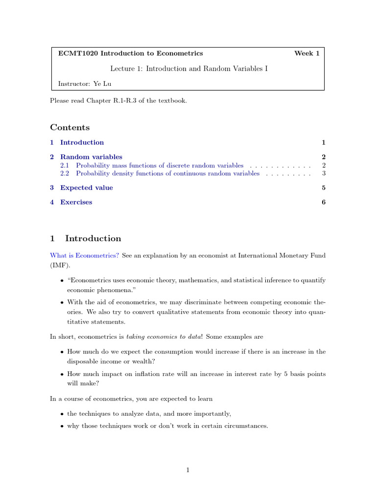 ECMT1020 Lecture Notes 01 rv1 | PDF | Probability Distribution | Random ...