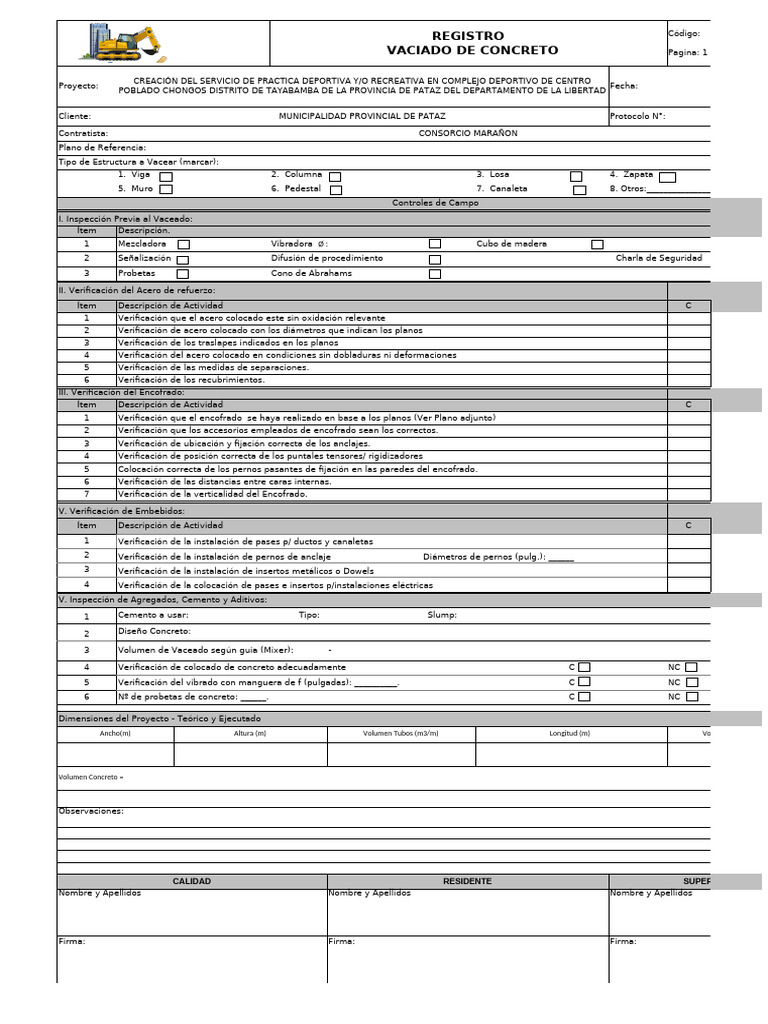 Protocolo de Vaceado de Concreto | PDF | Hormigón | Sector secundario ...