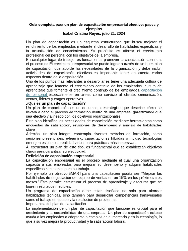 Plan de Capacitación Empresarial Efectivo | PDF | Business | Evaluación