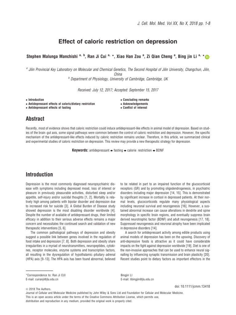 Effect of Caloric Restriction On Depression | PDF | Major Depressive ...