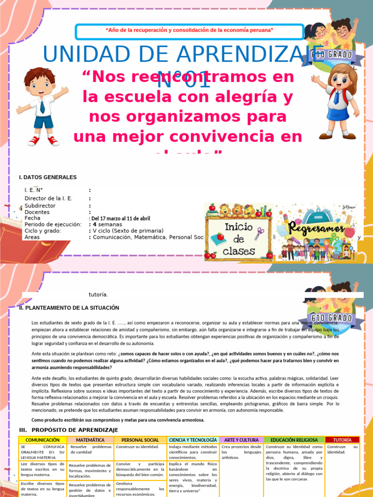 Unidad de Aprendizaje 1 6to Grado Perúnico | PDF | Datos | Aprendizaje