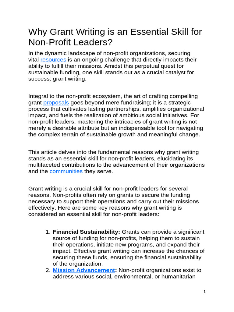 Grant Writing Essentials for Non-Profits | PDF | Sustainability ...