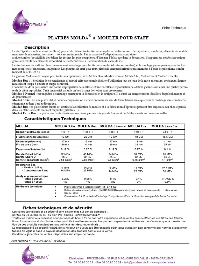 Prodemmia FT Platre Molda | PDF | Matériaux | Matériaux de construction