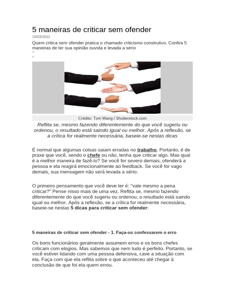 5 Maneiras de Criticar Sem Ofender | PDF | Intenção | Comentários