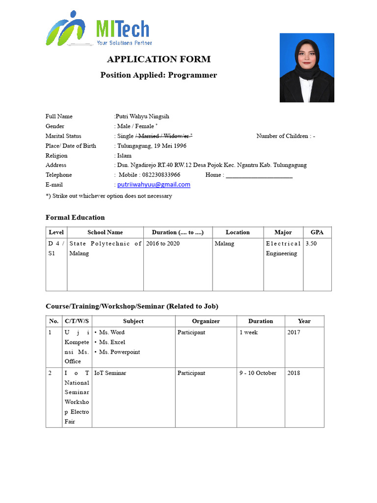 Job Application for Programmer Position | PDF | Computing