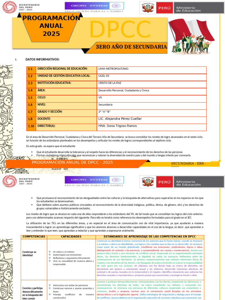 Programación Anual DPCC 3° Secundaria 2025 | PDF | La sexualidad humana ...