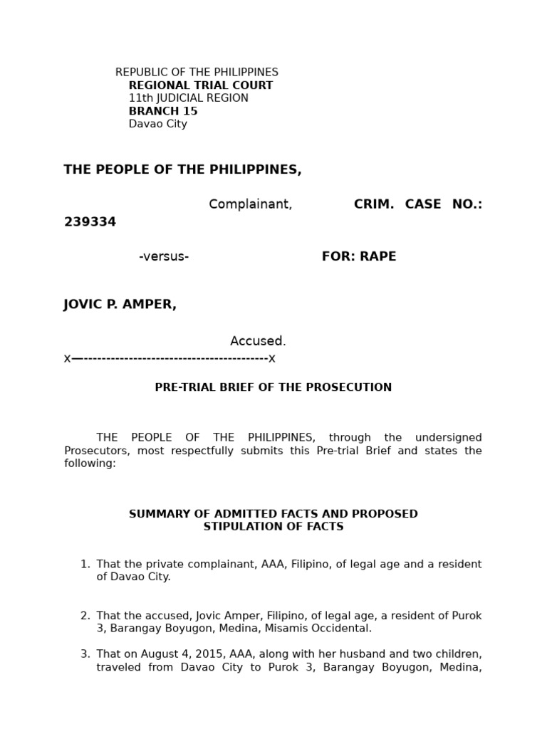 Pre Trial Brief - Prosecution | PDF | Affidavit | Testimony