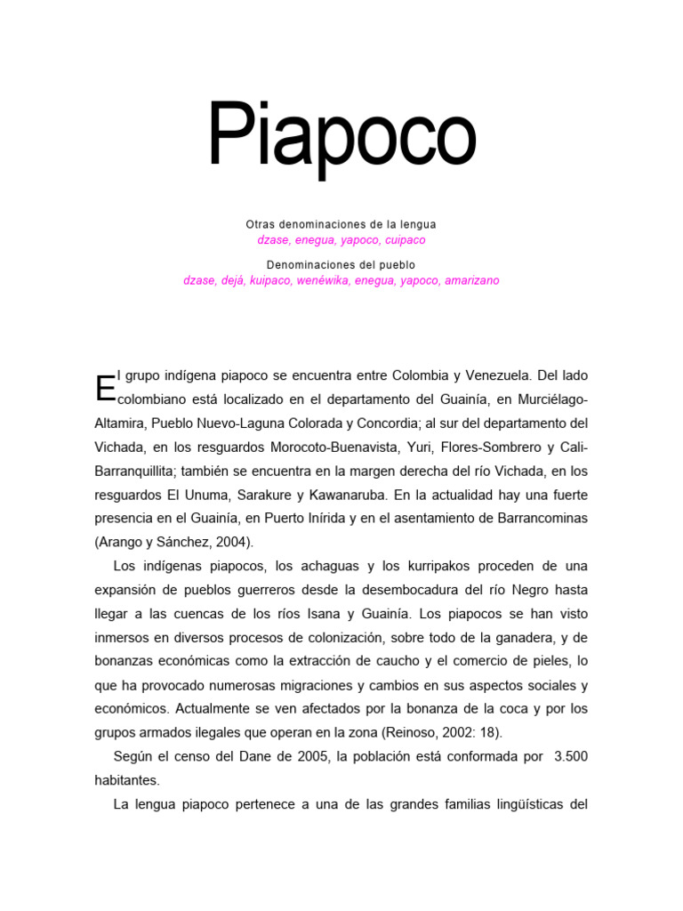 Revitalización de la lengua piapoco | PDF | Enseñando | Colombia