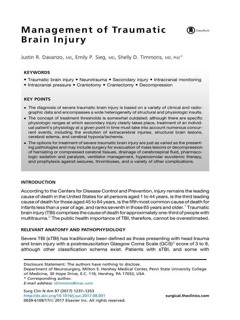TEC 1 2017 Management of Traumatic Brain Injury | PDF | Traumatic Brain ...
