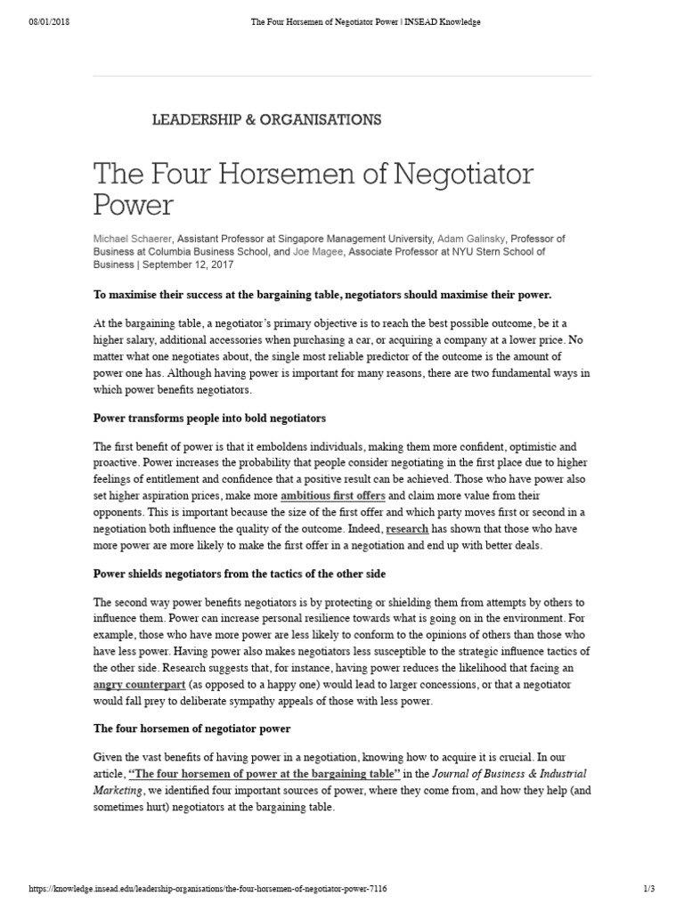 Four Sources of Negotiator Power | PDF | Negotiation | Social Psychology