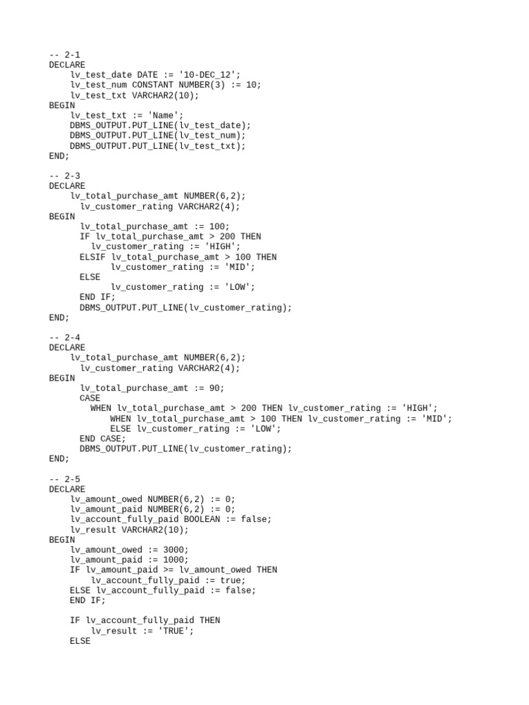 PL/SQL Conditional Logic Examples | PDF