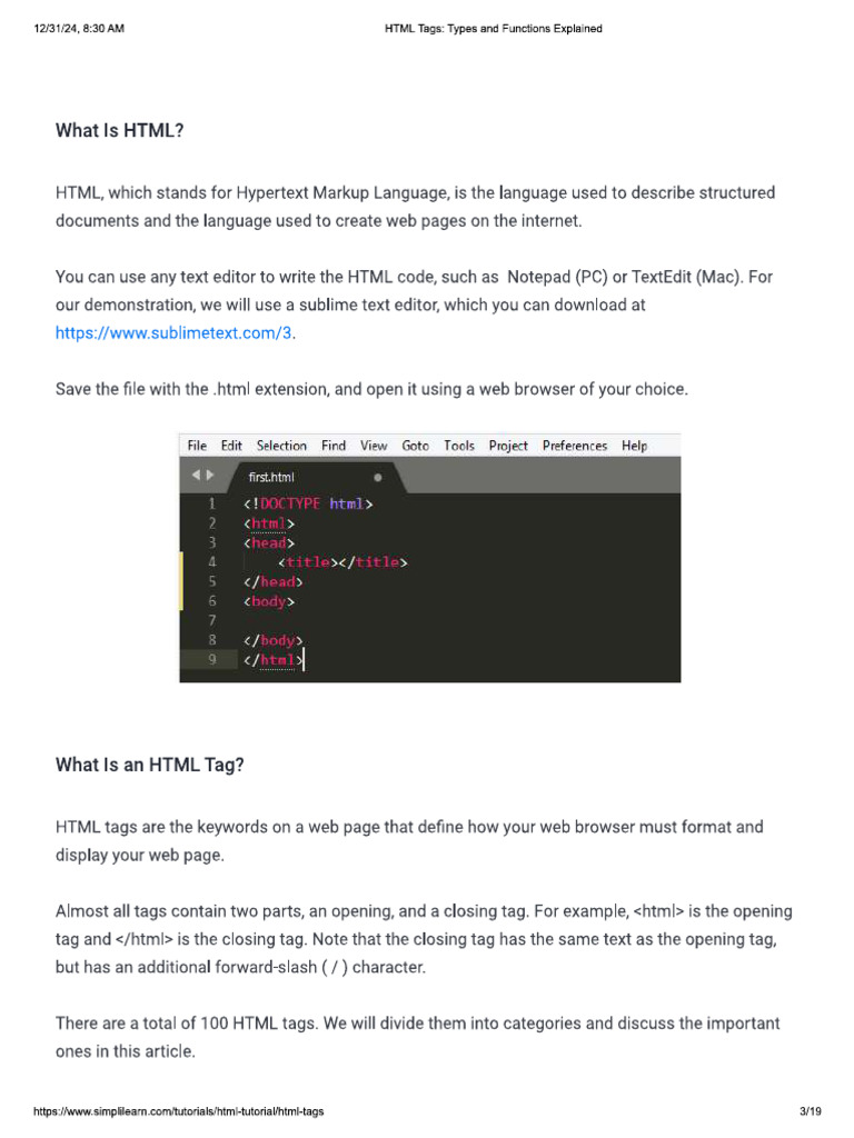 Various HTML Tags | PDF