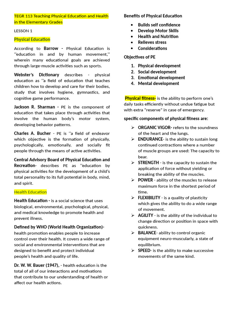 Pe Notes | PDF | Educational Assessment | Physical Education