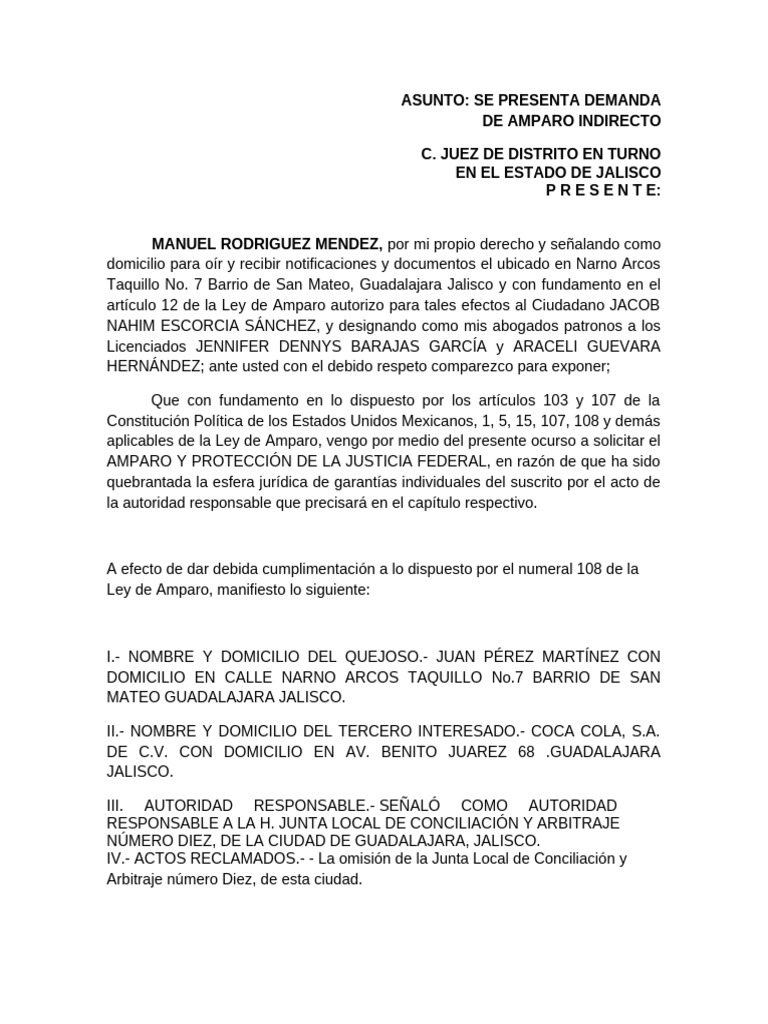 Demanda de Amparo Indirecto en Jalisco | PDF | Jurisdicción | Justicia