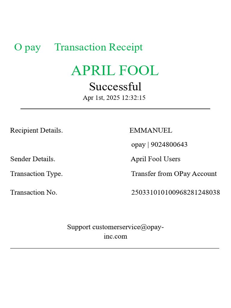 OPay Successful Transfer Receipt | PDF