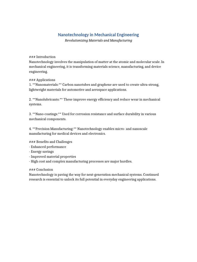Nanotechnology in Mechanical Engineering | PDF