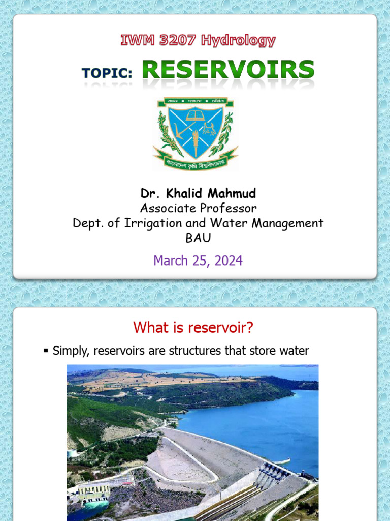 Reservoir Lecture JD 2022 March 2024-1 | PDF | Reservoir | Water