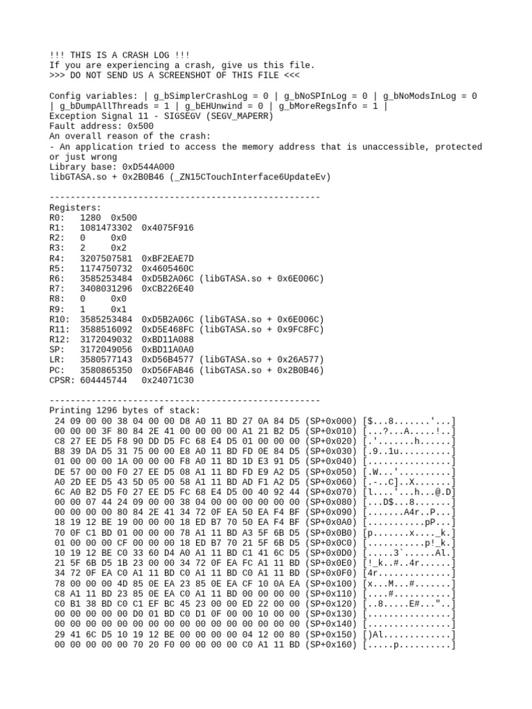 GTASA Crash Log Analysis Report | PDF | Computer Programming | Computing