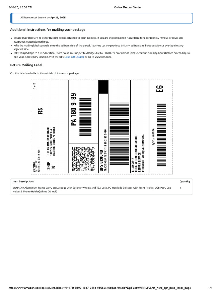 Package Mailing Instructions and Return Label | PDF