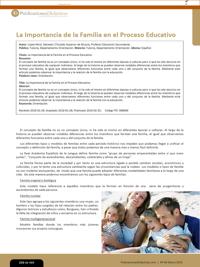 La Importancia de La Familia en El Proceso Educativo: Autor: Público ...