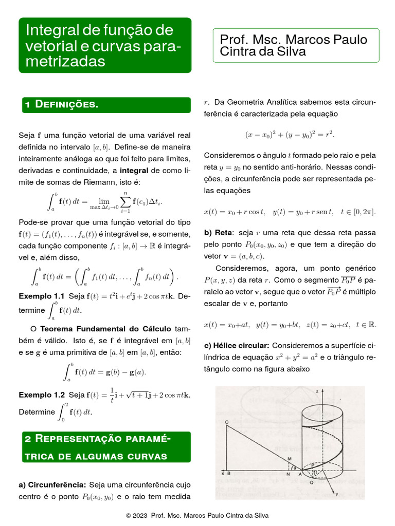 Integrais de Funções Vetoriais e Curvas | PDF | Curva | Linha (Geometria)