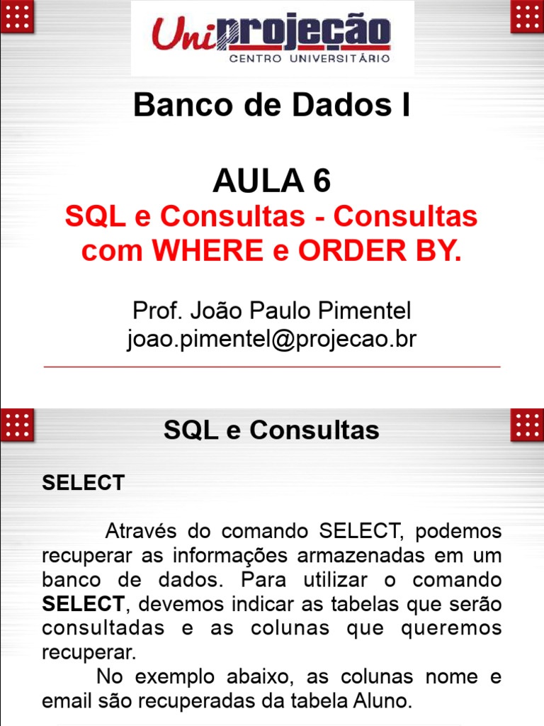 SQL: Consultas com WHERE e ORDER BY | PDF | SQL | Recuperação de informação
