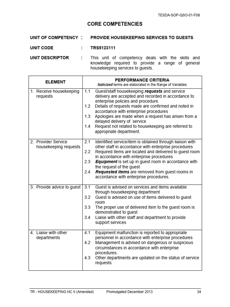 Housekeeping Services Competency Guide | PDF | Laundry | Housekeeping
